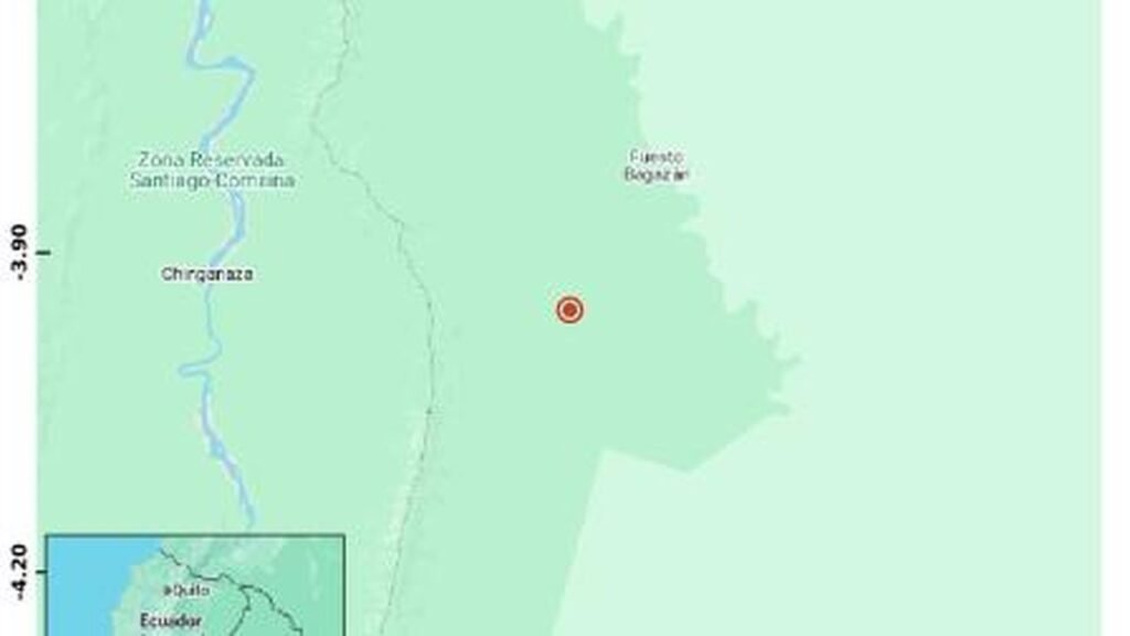 Mapa del sismo de 5.4 registrado cerca de Morona Santiago