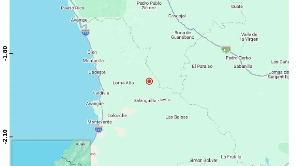 Mapa de epicentro de temblor magnitud 3.9 en Santa Elena, Ecuador