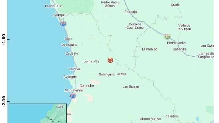 Mapa de epicentro de temblor magnitud 3.9 en Santa Elena, Ecuador