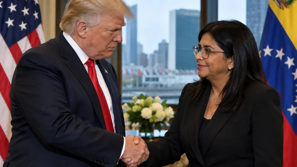 Donald Trump y Delcy Rodríguez en reunión bilateral en Nueva York