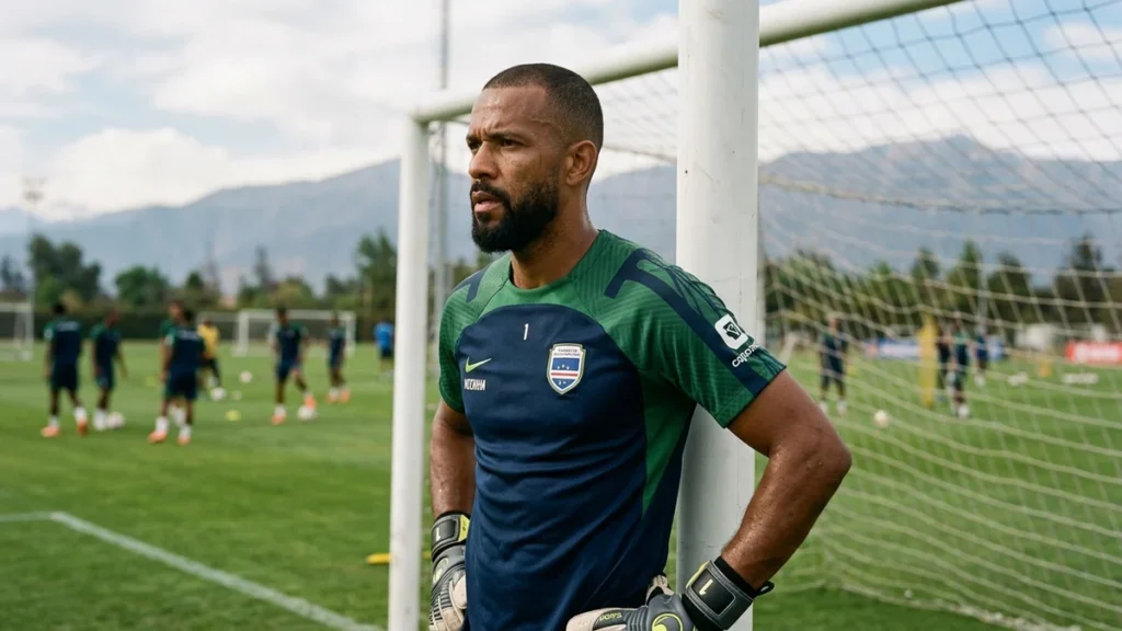 Arquero Vozinha Josimar Dias con indumentaria de guardameta en cancha de entrenamiento