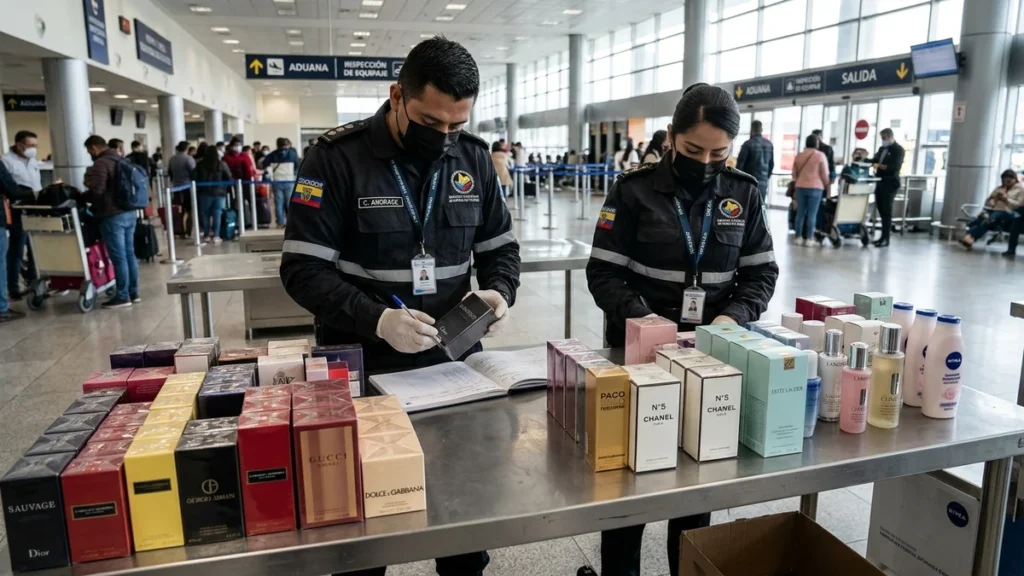Cobertura informativa sobre Aduana detecta 182 perfumes y cosméticos en el aeropuerto de