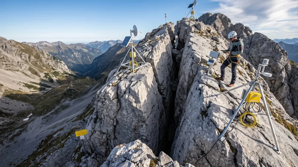 Grieta profunda en la cumbre rocosa del monte Hochvogel en los Alpes entre Alemania y Austria