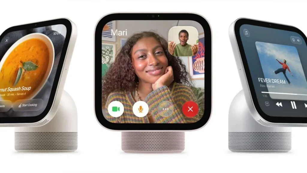 Dispositivo de pantalla inteligente Apple HomeView en mesa de noche