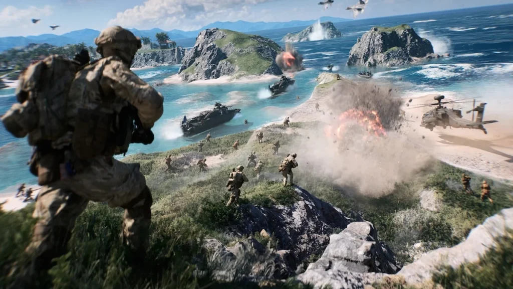 Arte bélico de la temporada 5 de Battlefield 6 con soldados y tanques