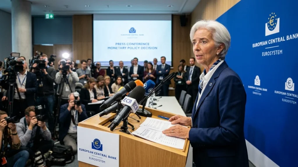 Christine Lagarde en rueda de prensa en la sede del Banco Central Europeo