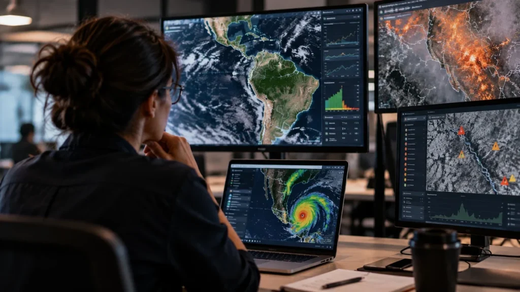 Panel de monitoreo con datos y mapas para anticipar desastres naturales