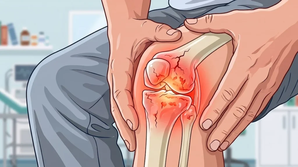 Radiografía médica de rodilla con desgaste de cartílago articular por osteoartritis