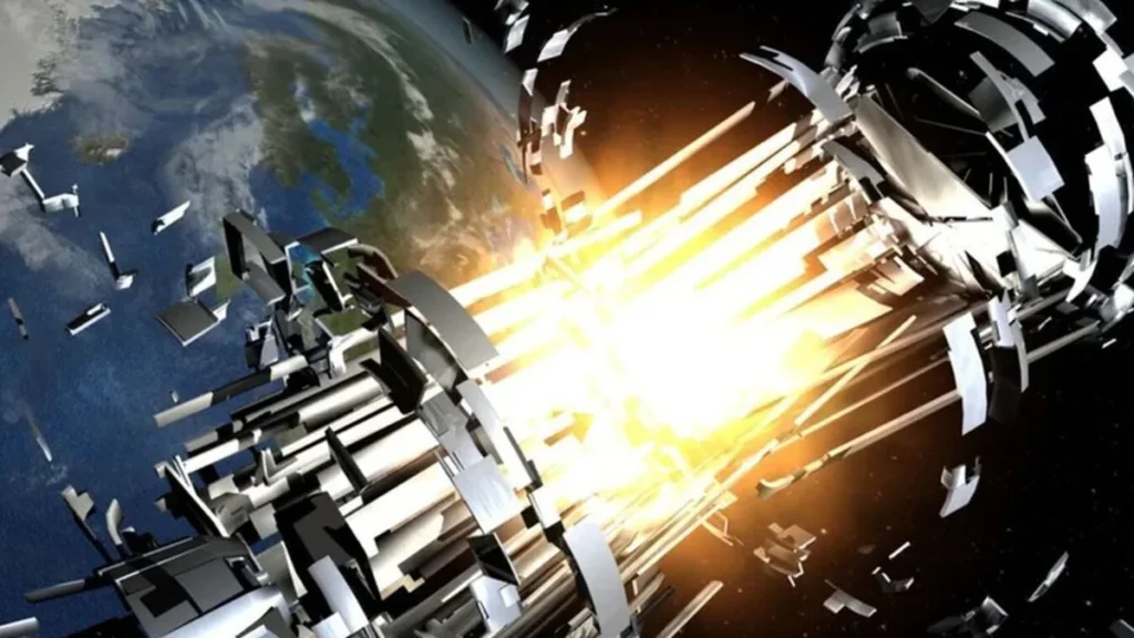 Representación visual de la Tierra rodeada de escombros y satélites en órbita