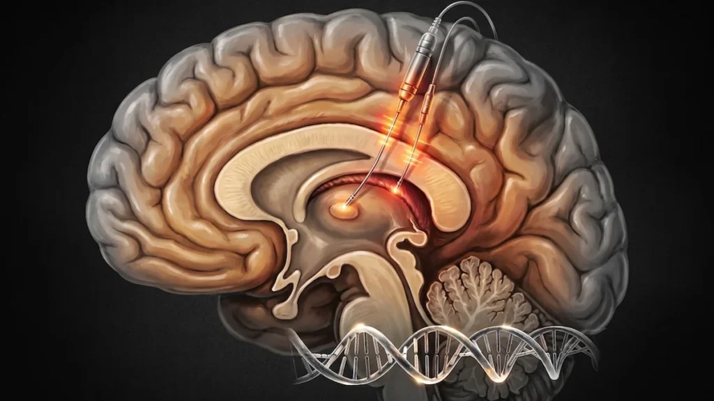Modelo cerebral y electrodo de estimulación profunda para el Parkinson