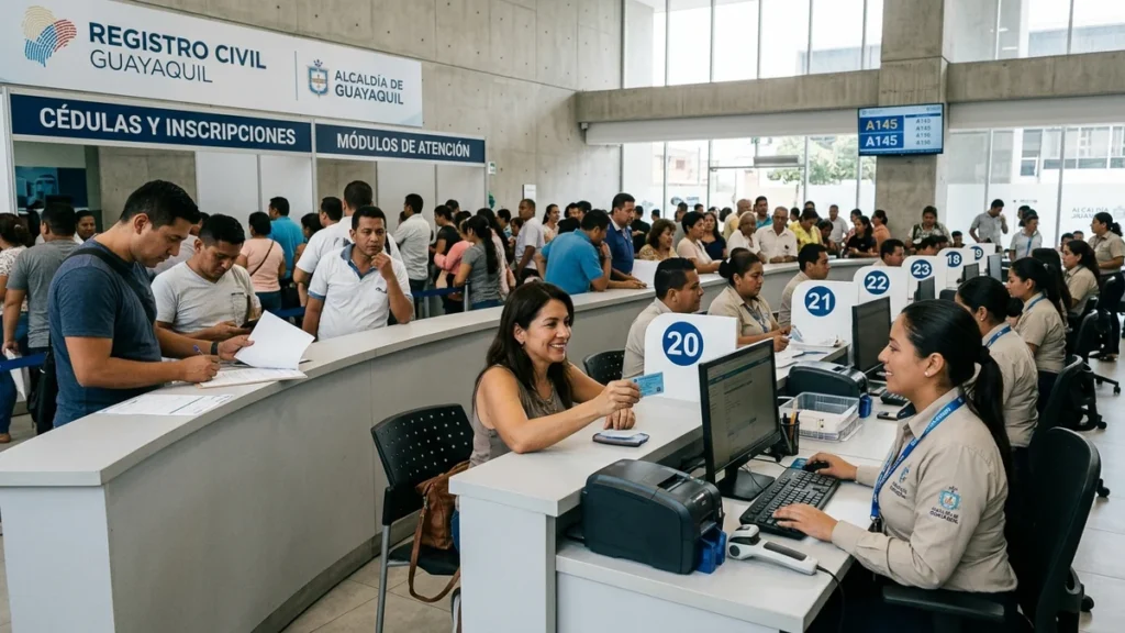 Módulos de atención ciudadana en la Corporación Registro Civil de Guayaquil