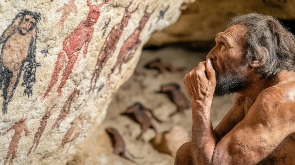 Herramienta de madera prehistórica tallada y modificada por homínidos fósiles