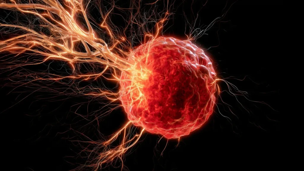 Microscopía de células del sistema inmunitario atacando células tumorales de cáncer