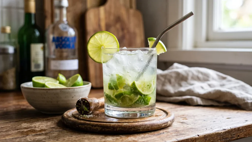 Cócteles variados elaborados con vodka decorados con cítricos y hierbas