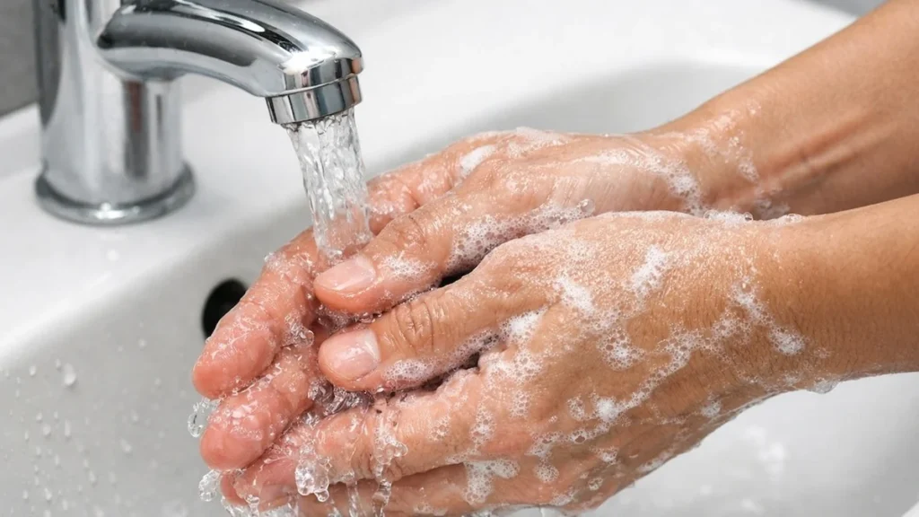 Técnica correcta de lavado de manos con agua y jabón