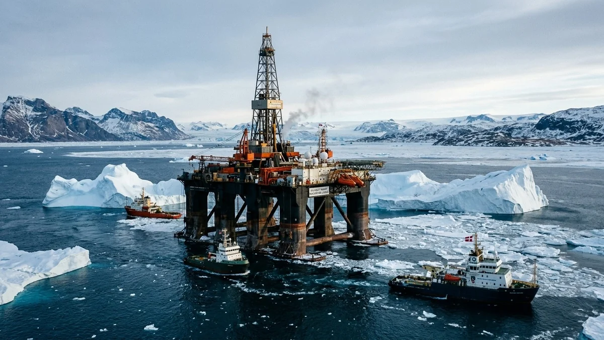 Plataforma de perforación petrolera marina en aguas árticas de Groenlandia