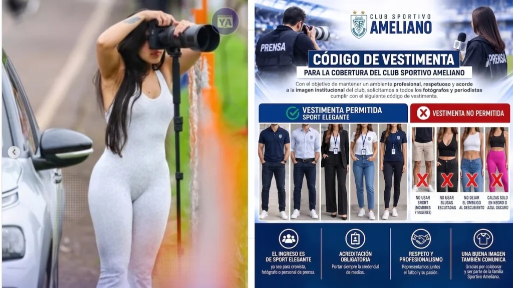 Cancha de fútbol profesional con periodistas y reporteros gráficos en el campo