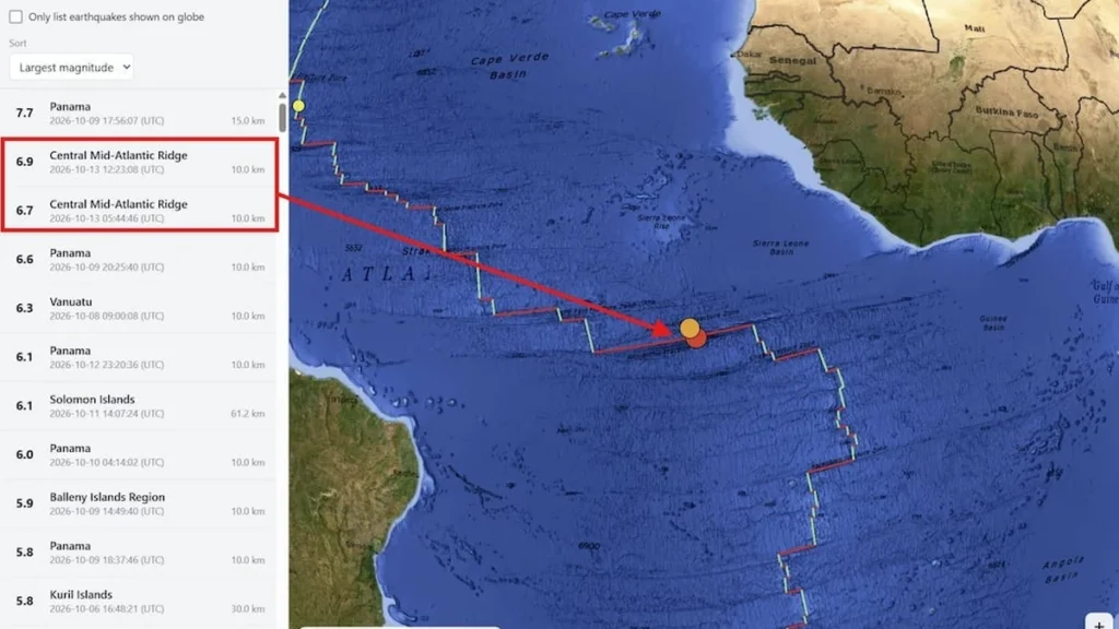 Mapa geológico y batimétrico del fondo oceánico en el Atlántico norte