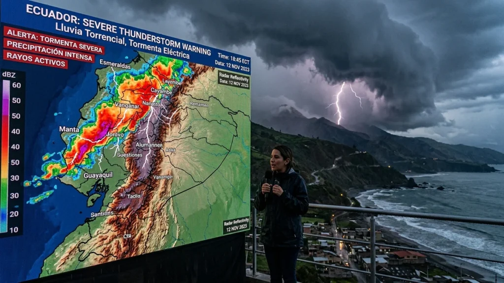 Mapa meteorológico y monitoreo del Inamhi por tormentas y lluvias en Ecuador.