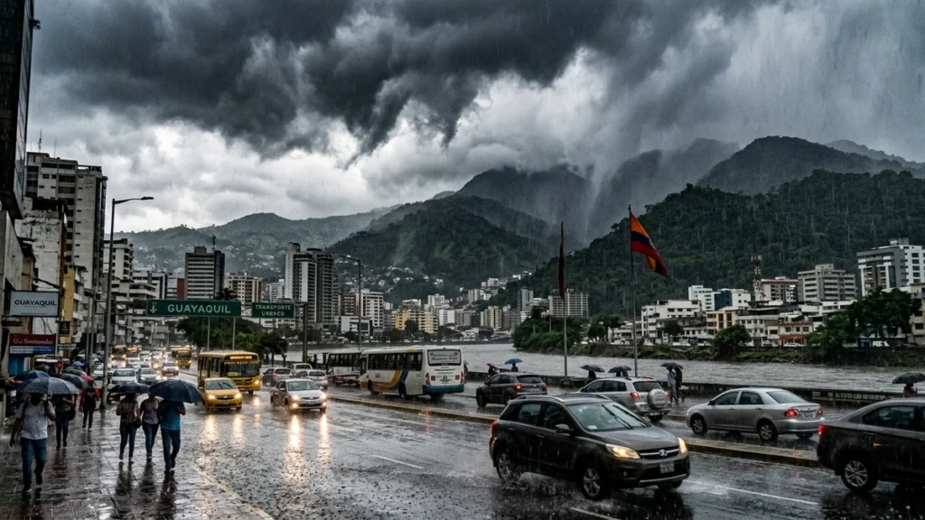 Lluvias intensas y nubosidad sobre avenidas y cordillera en Ecuador