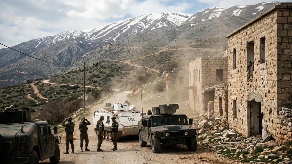 Zona afectada por bombardeos e incursiones militares en Beit Jinn