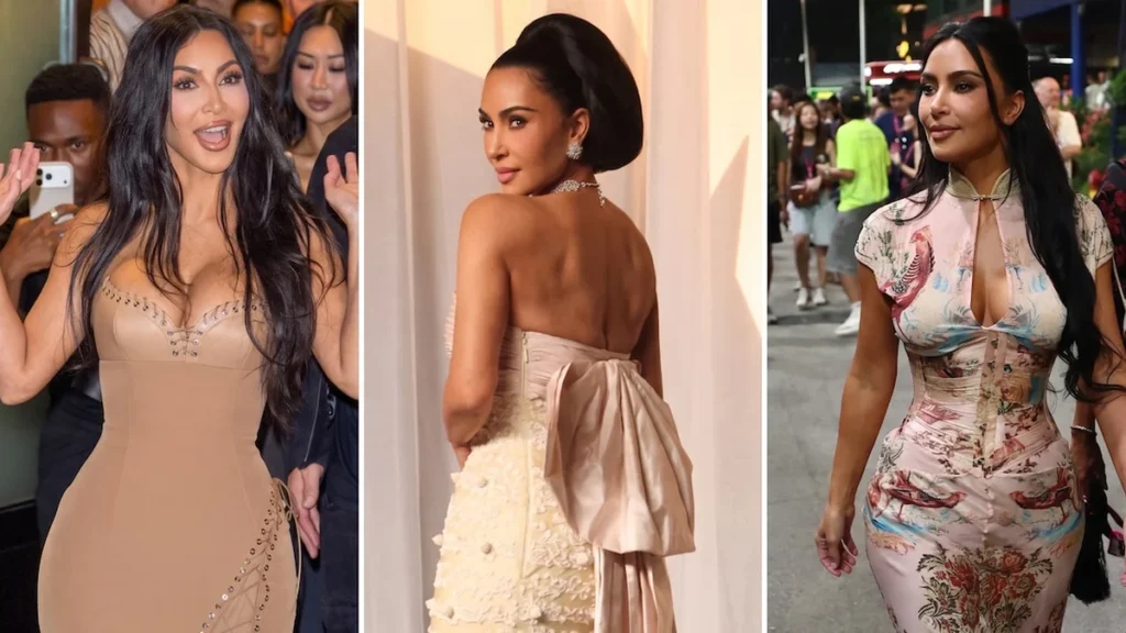 Kim Kardashian luciendo atuendo de alta costura para reflejar su influencia de Kim Kardashian en la moda