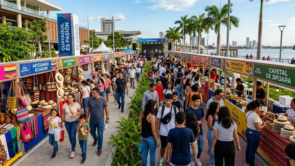 Pabellones y multitud de visitantes en la feria de emprendimiento en Guayaquil