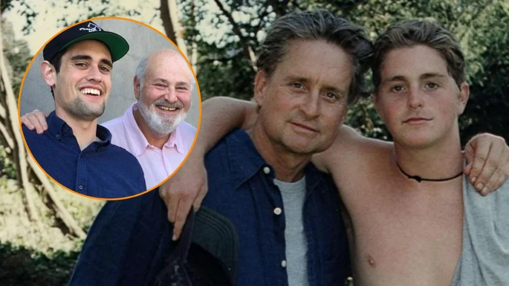 Michael Douglas y Rob Reiner conversando en un panel público sobre cine y vida familiar