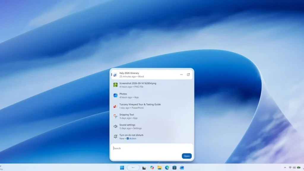 Interfaz de la barra de búsqueda renovada en el escritorio de Windows 11