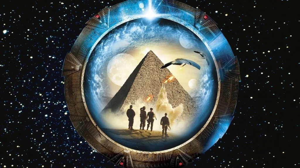 Logo y elementos de ciencia ficción alusivos a la franquicia Stargate