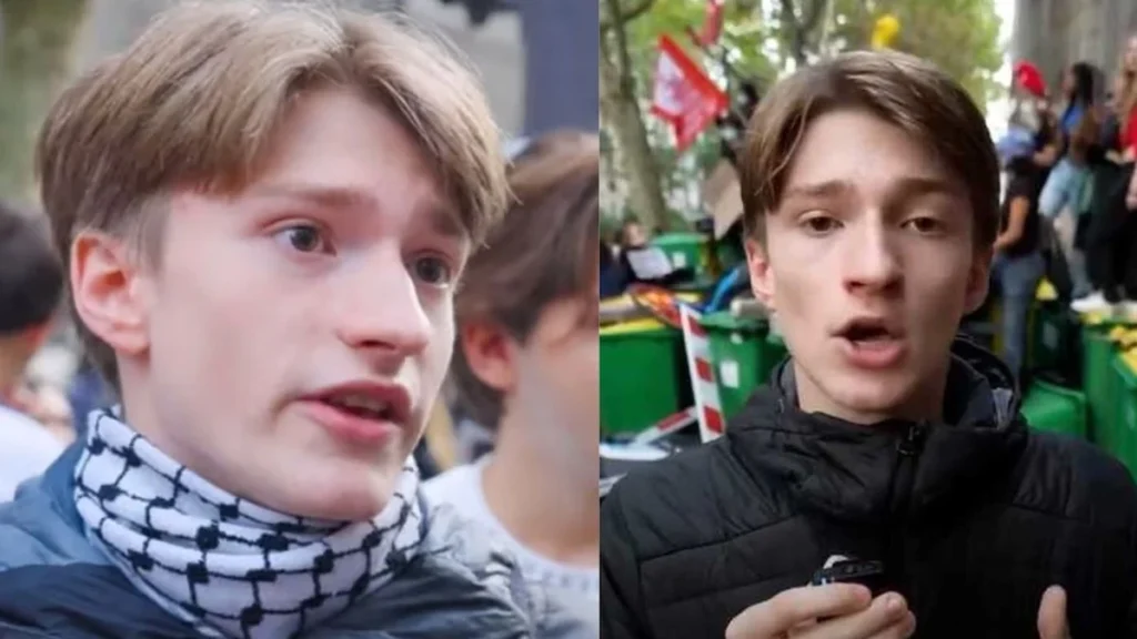 Manifestantes con pancartas en una marcha estudiantil en París, Francia.