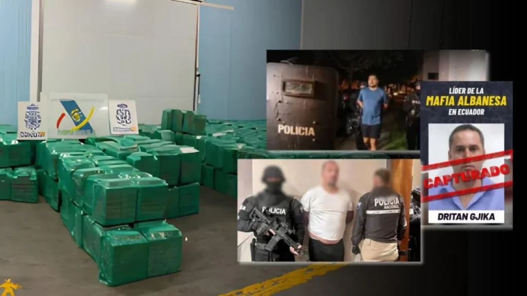 Contenedores de carga en terminal portuaria inspeccionados por unidades policiales antinarcóticos