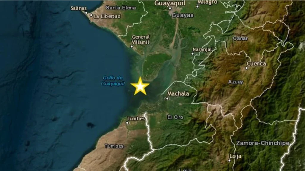 Mapa de epicentro del sismo en Tumbes y costa fronteriza de Ecuador