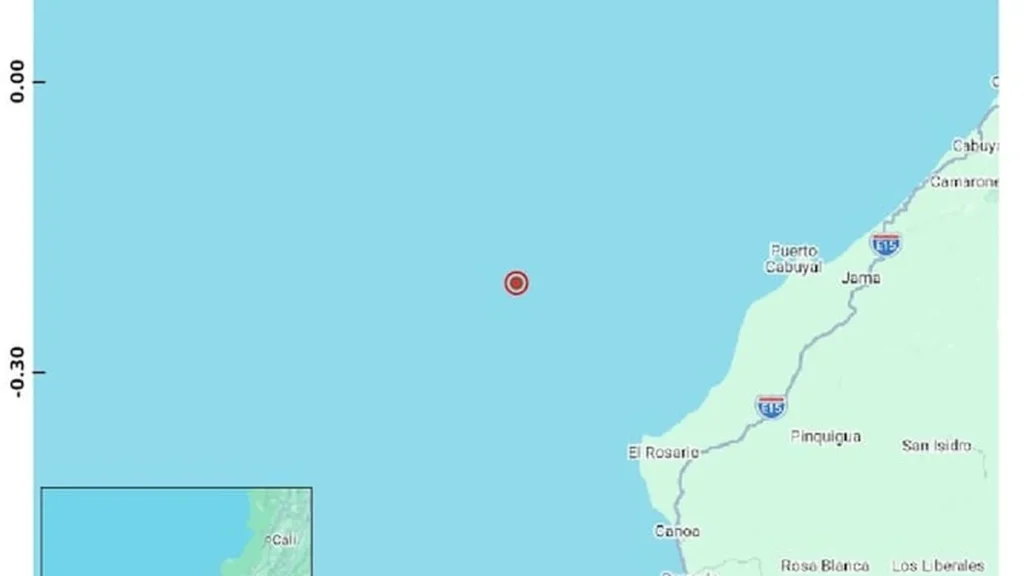 Mapa del Instituto Geofísico señalando el epicentro del sismo frente a Manabí