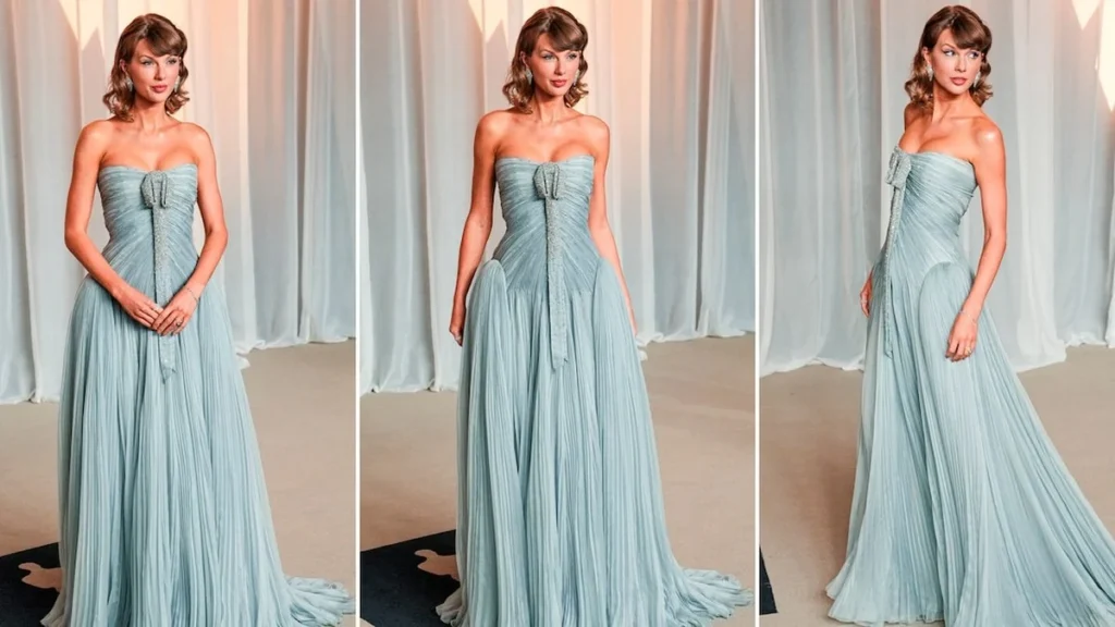 Taylor Swift luciendo vestido retro de Dior en la alfombra roja