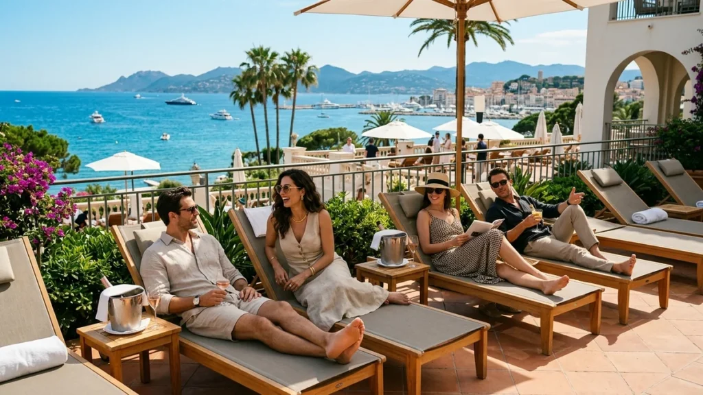 Hotel boutique y terraza con vista al mar Mediterráneo en la Riviera Francesa