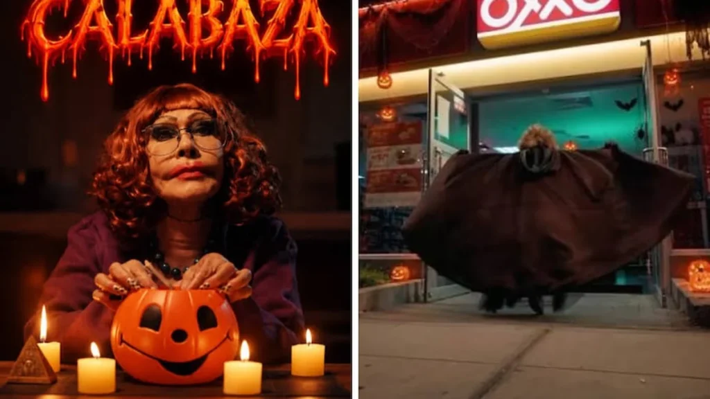 La Tigresa del Oriente vestida con enterizo de tigre y peluca roja en video musical