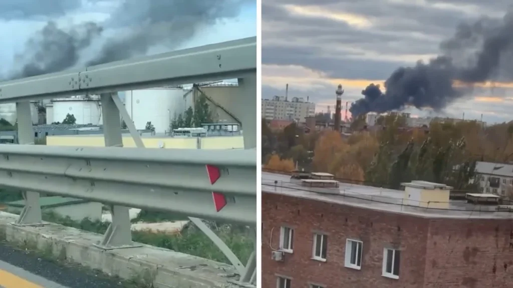 Columnas de humo tras impacto de dron en instalaciones industriales en territorio ruso
