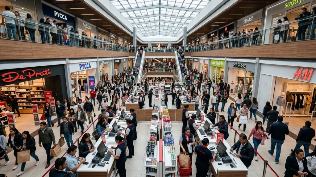 Centro comercial y compradores en tiendas del comercio en Ecuador