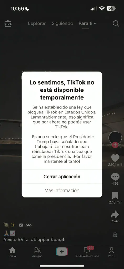 Red social TikTok vivió un fin de semana clave en EE.UU., con suspensión temporal y reactivación inmediata.