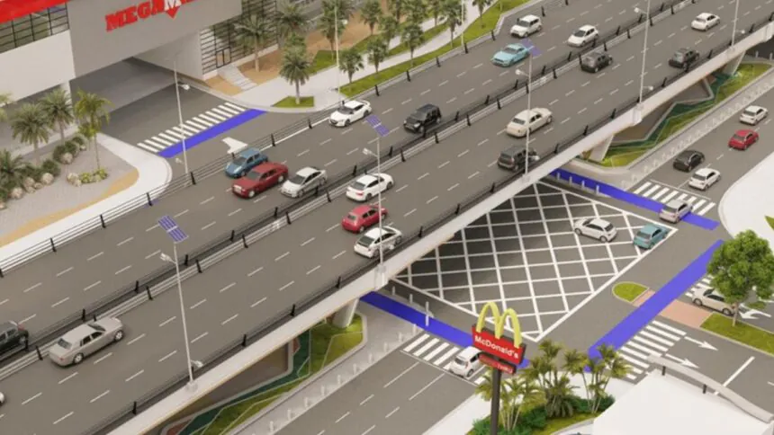 Vista aérea del nuevo paso elevado en Guayaquil. Reduce 20 minutos de viaje.