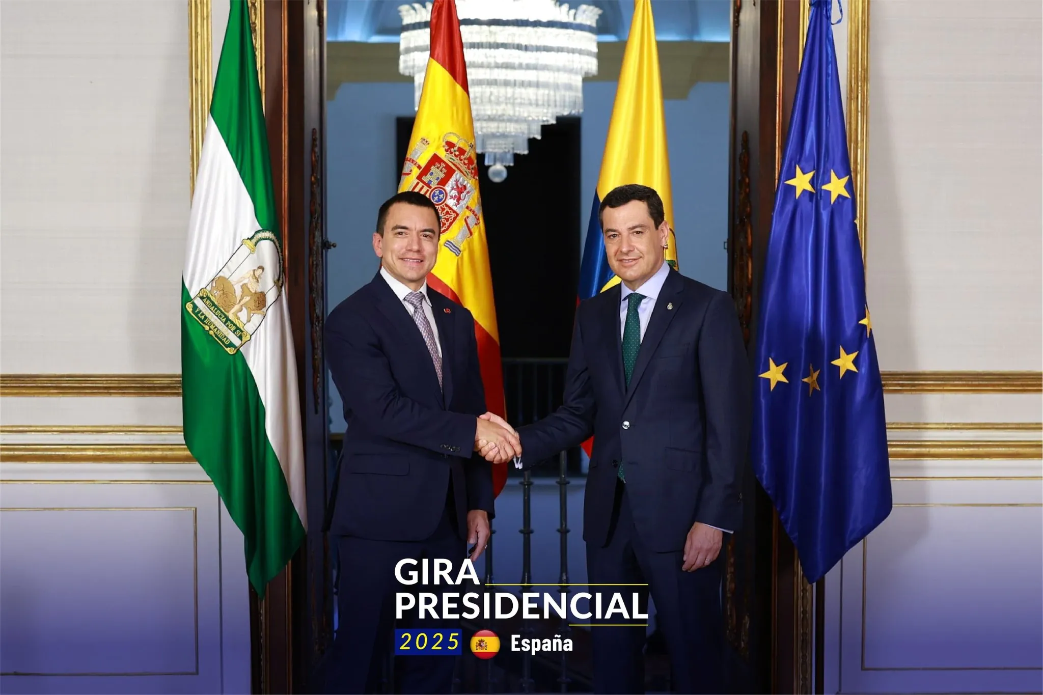Presidente Daniel Noboa junto a autoridades en Sevilla, junio 2025