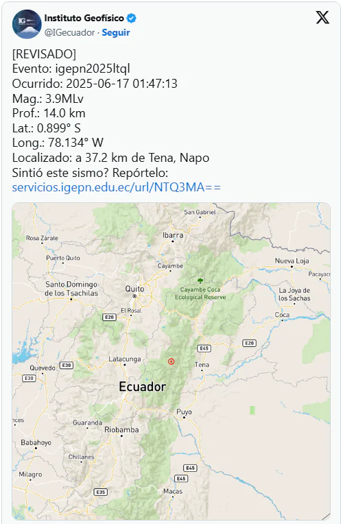 un temblor se sintió en Ecuador