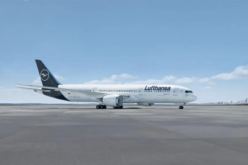 Vista del Boeing 777X con alas plegables, diseño renovado y el motor comercial más grande del mundo.